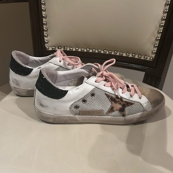 Golden Goose Shoes - Golden Goose White Sneakers with Pink Laces and Black Heel